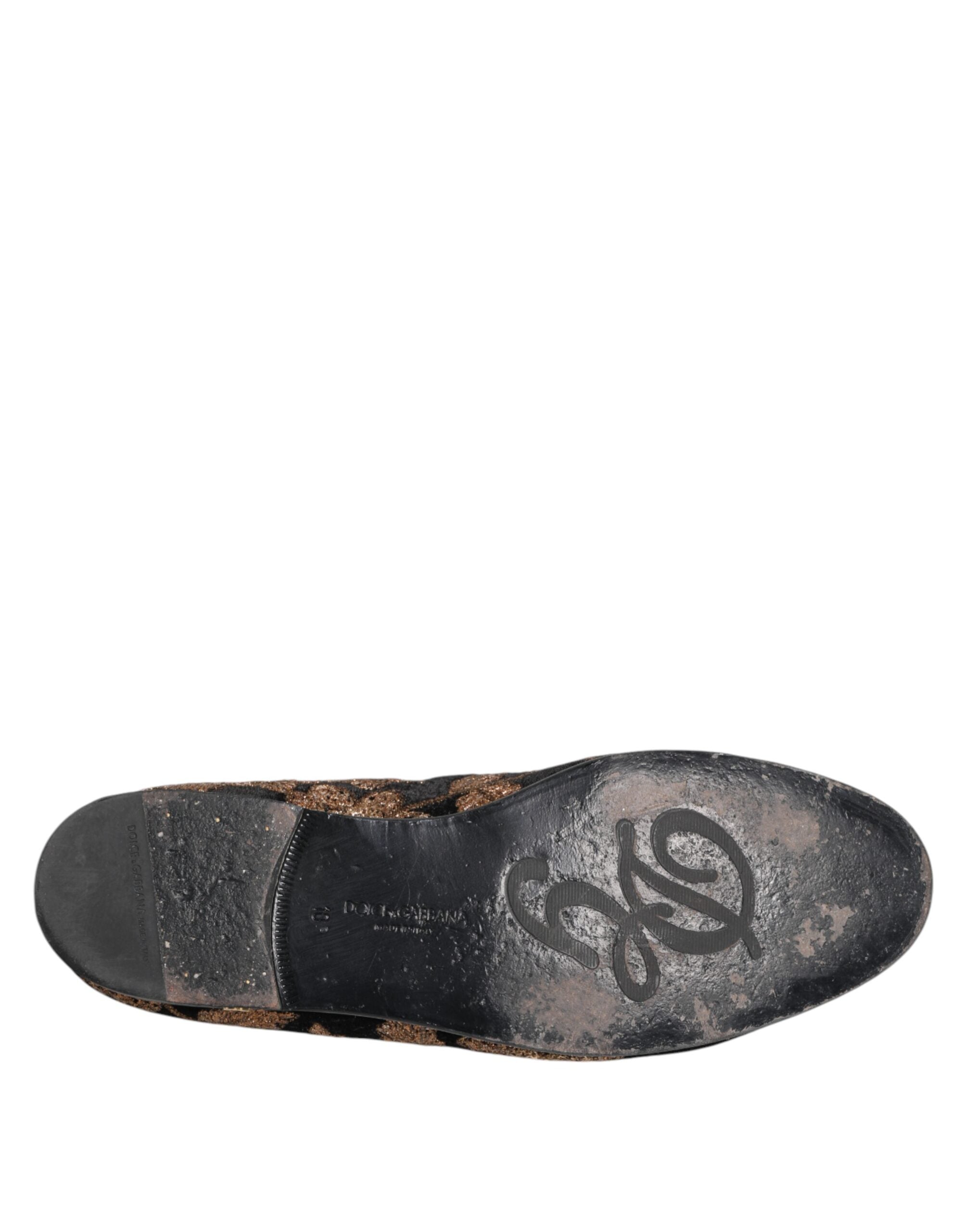 Dolce & Gabbana Black Floral Embroidery Men Loafers Shoes