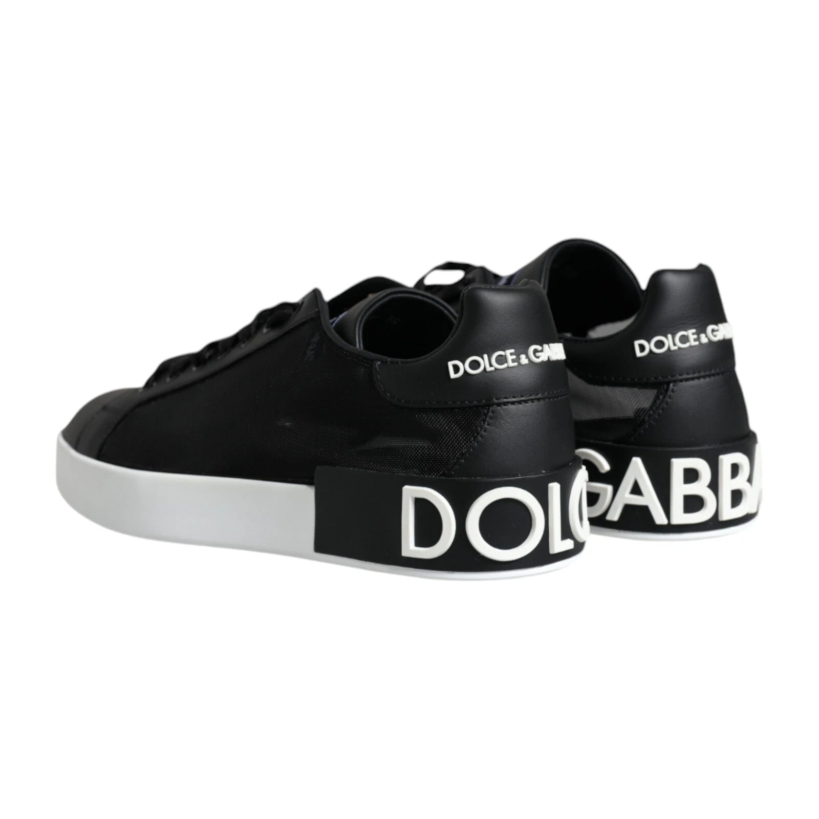 Dolce & Gabbana Black Calf Leather Portofino Sneakers Shoes