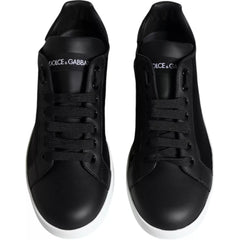 Dolce & Gabbana Black Calf Leather Portofino Sneakers Shoes