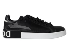 Dolce & Gabbana Black Calf Leather Portofino Sneakers Shoes