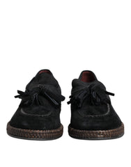 Dolce & Gabbana Black Suede Tassel Embellished Loafers Shoes