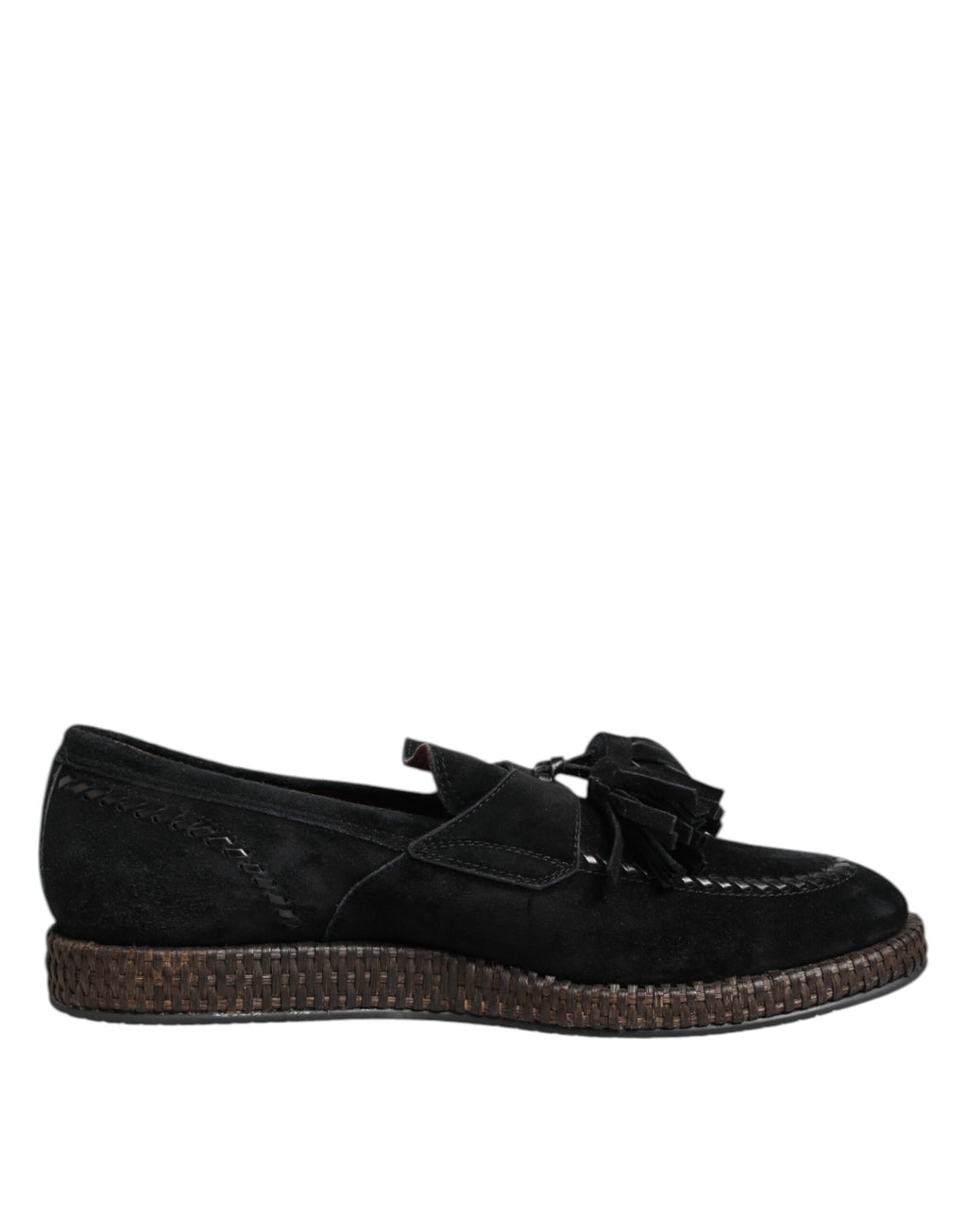 Svarta mocka loafers med tofsutsmyckning
