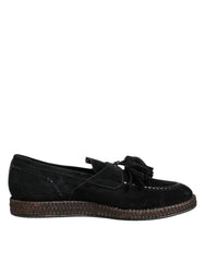 Dolce & Gabbana Black Suede Tassel Embellished Loafers Shoes