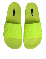 Dolce & Gabbana Green Rubber Slides Sandals Beachwear Shoes
