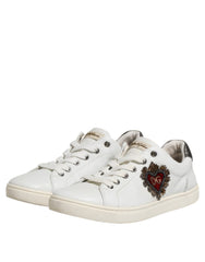 Dolce & Gabbana White Silver Sacred Heart Men Sneakers Shoes