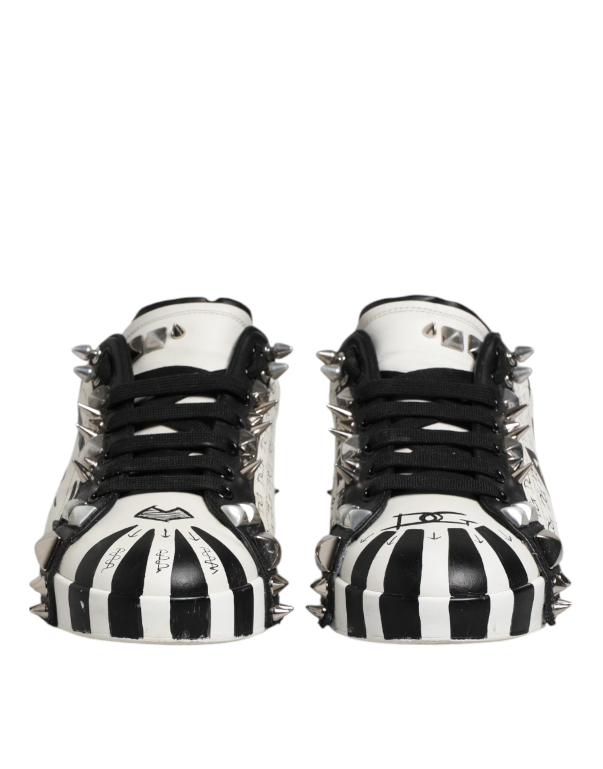 Dolce & Gabbana Black White Studded Low Top Sneakers Shoes