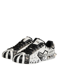 Dolce & Gabbana Black White Studded Low Top Sneakers Shoes