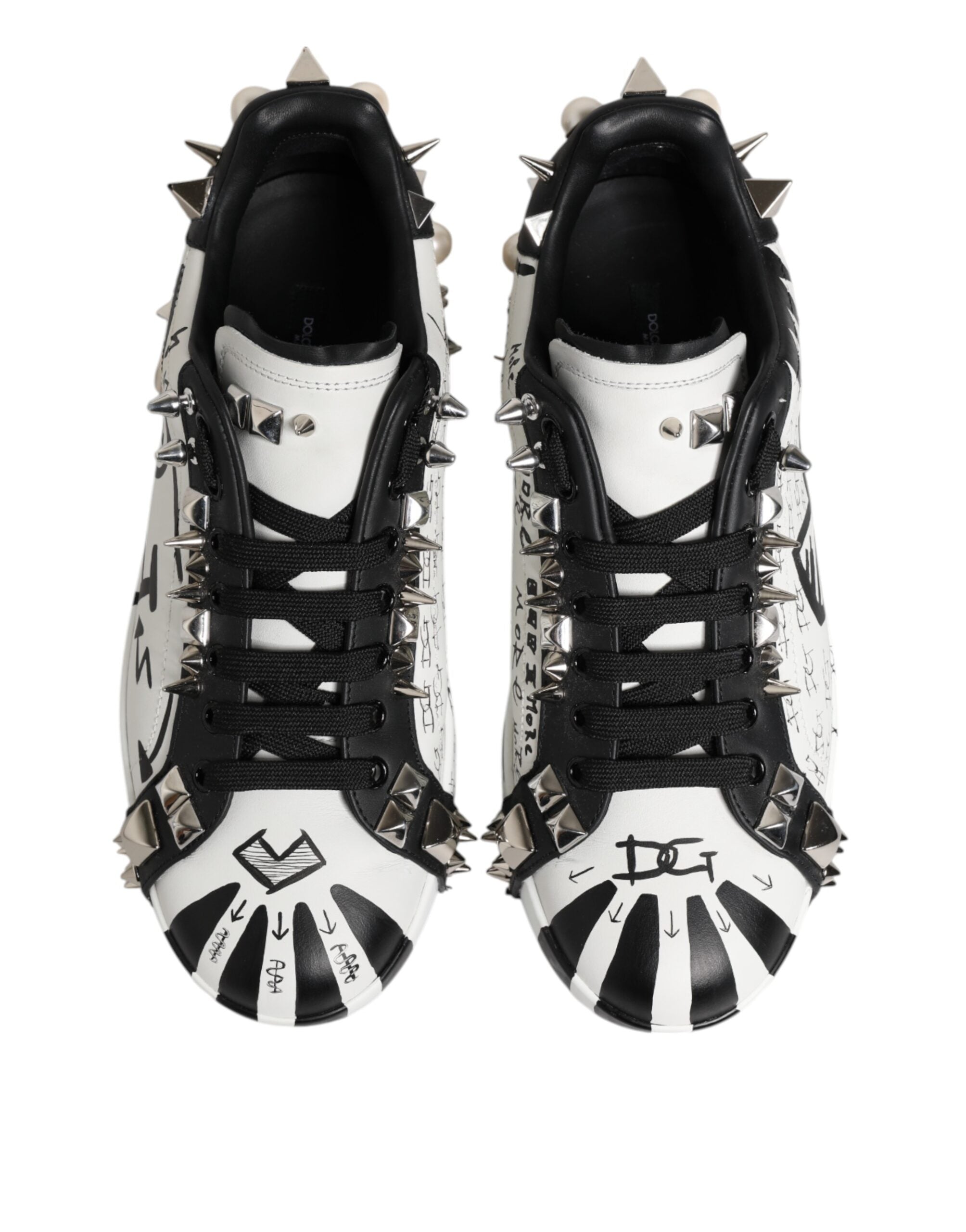 Dolce & Gabbana Black White Studded Low Top Sneakers Shoes