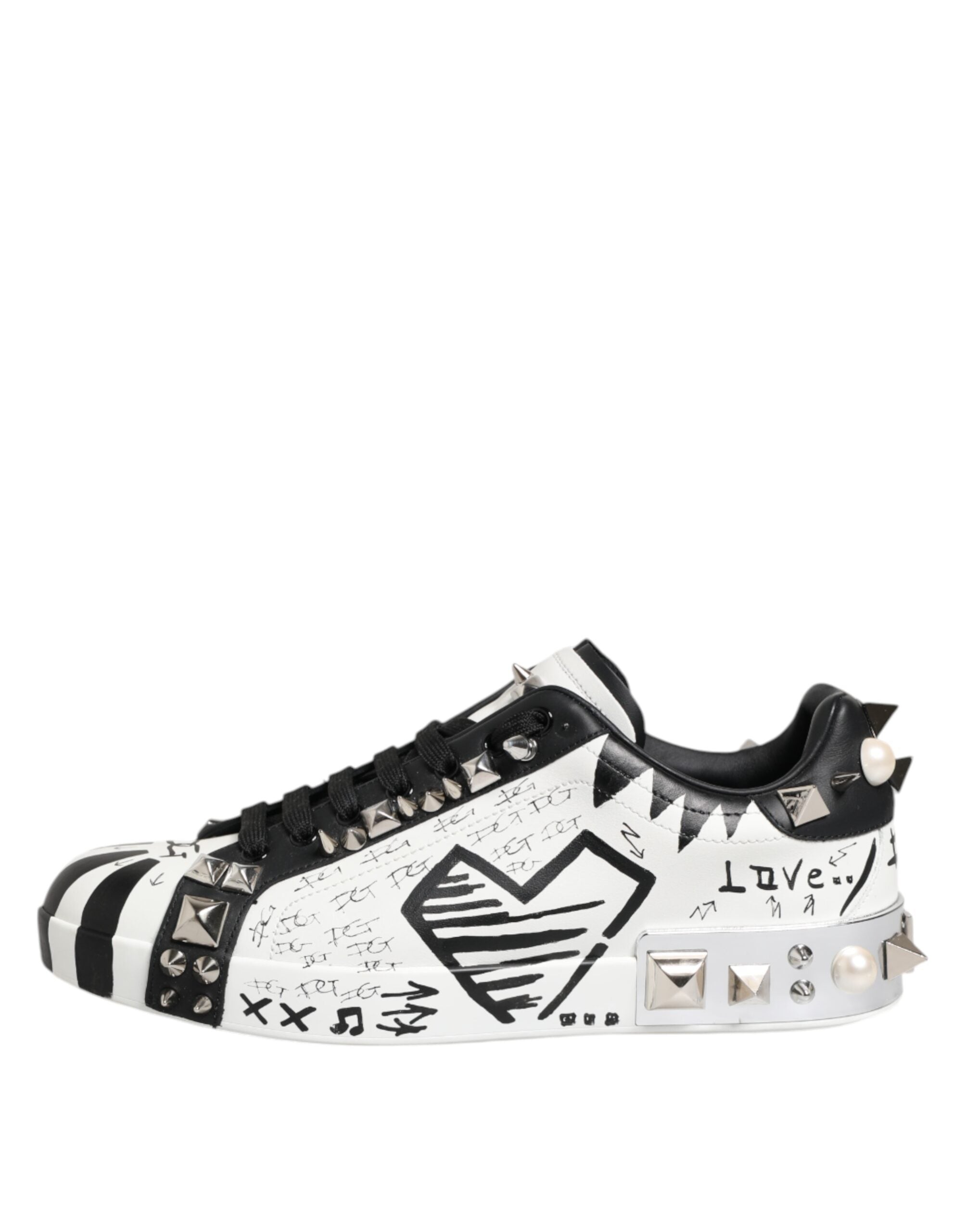 Dolce & Gabbana Black White Studded Low Top Sneakers Shoes