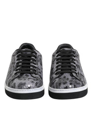 Dolce & Gabbana Gray Leather Leopard Low Top Sneakers Shoes