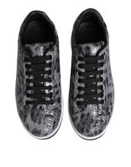 Dolce & Gabbana Gray Leather Leopard Low Top Sneakers Shoes