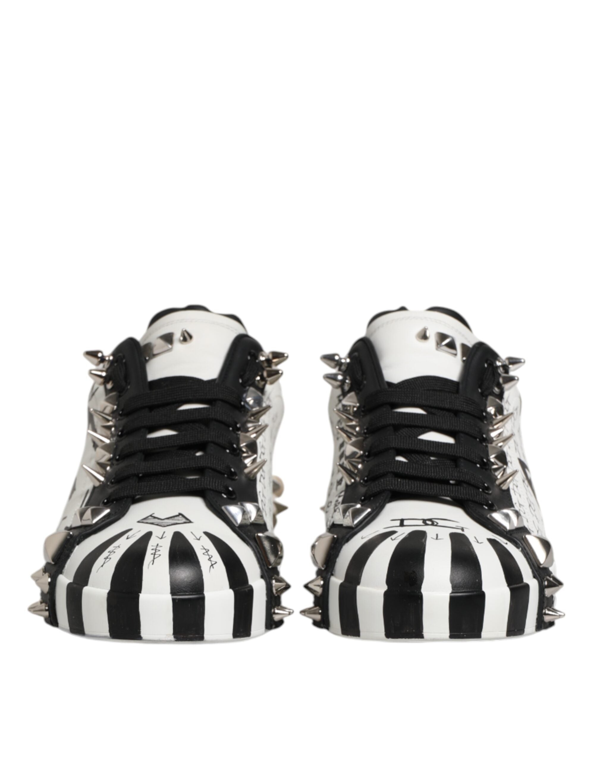 Dolce & Gabbana Black White Studded Low Top Sneakers Shoes