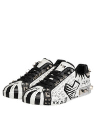 Dolce & Gabbana Black White Studded Low Top Sneakers Shoes