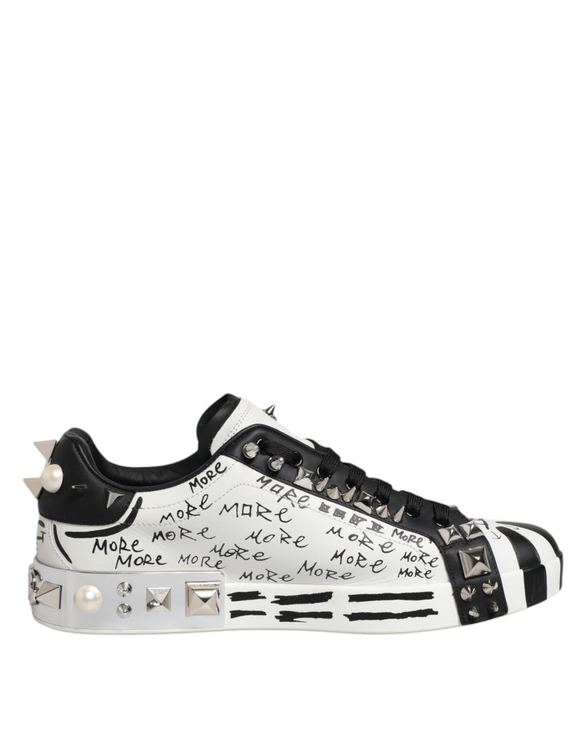 Dolce & Gabbana Black White Studded Low Top Sneakers Shoes