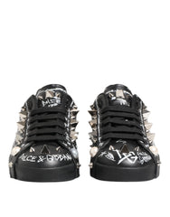 Dolce & Gabbana Black Portofino Stud Embellished Sneakers Shoes