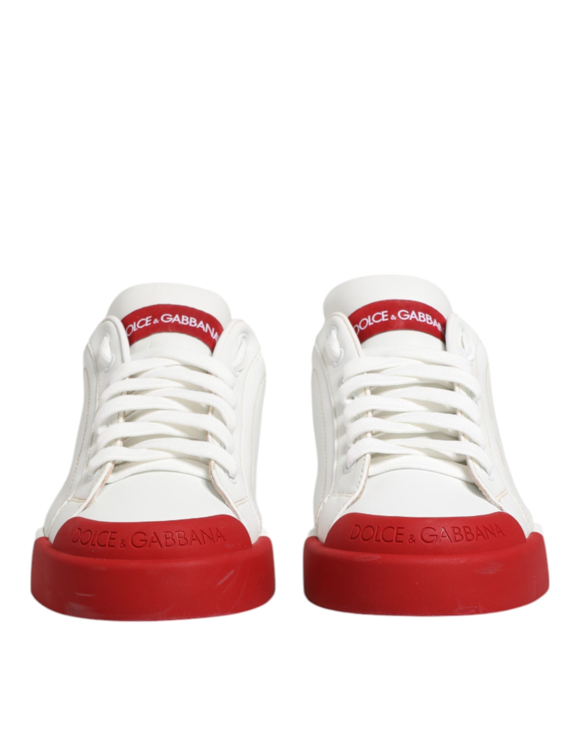 Dolce & Gabbana White Red Leather Lace Up Sneakers Shoes