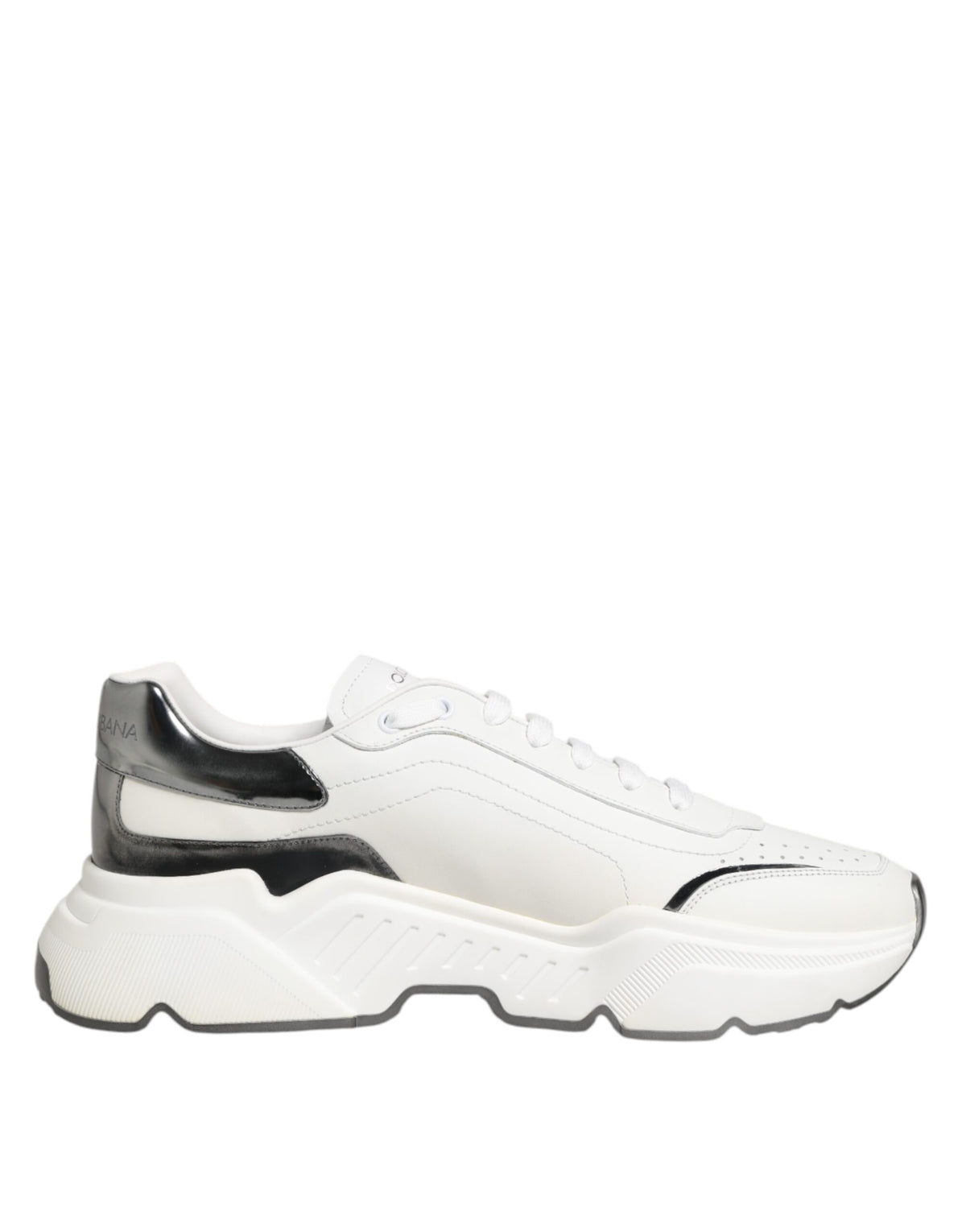 Dolce & Gabbana White Silver DAYMASTER Leather Sneakers Shoes