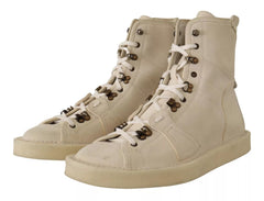 Dolce & Gabbana White Leather Lace Up Mens Boots