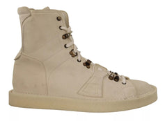 Dolce & Gabbana White Leather Lace Up Mens Boots