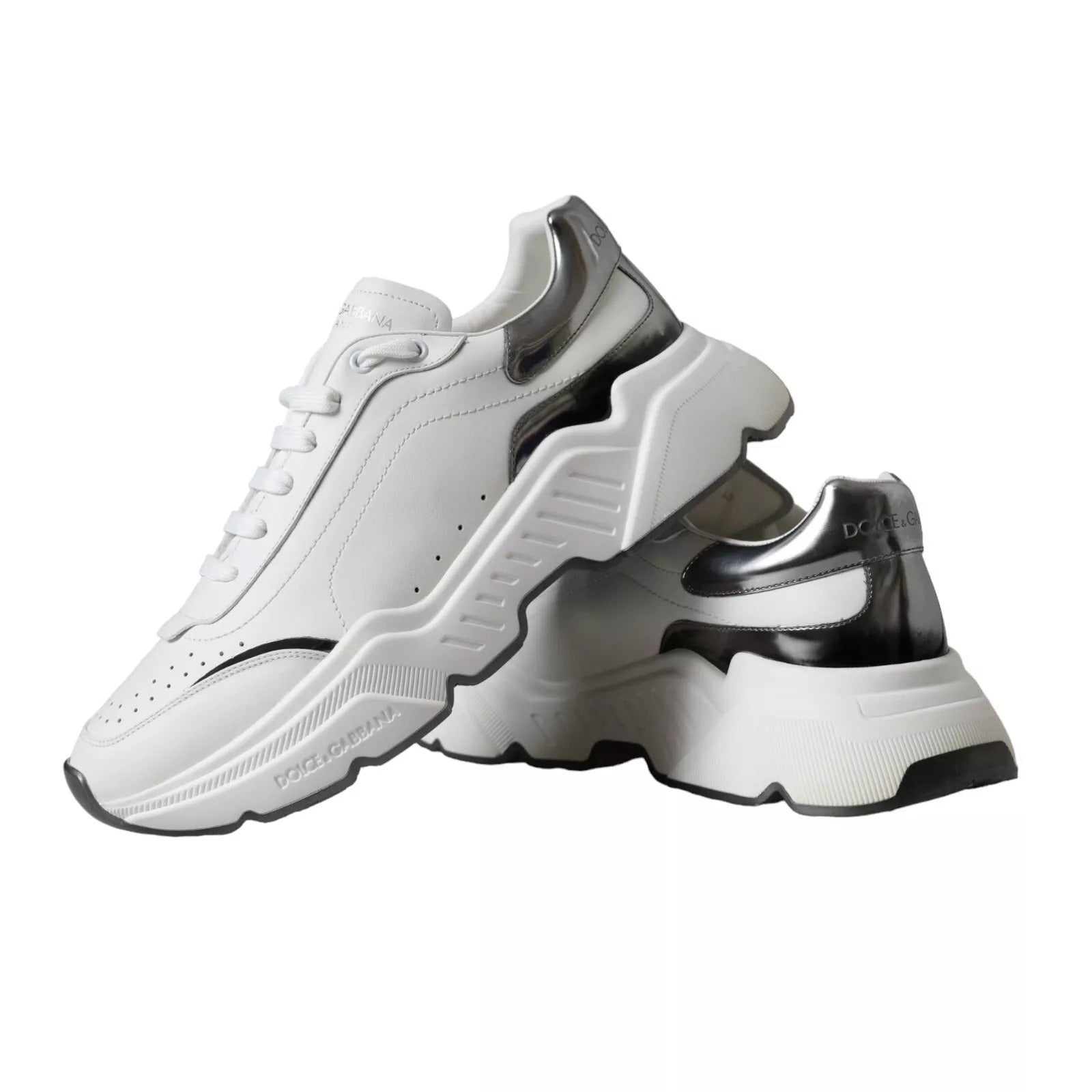 Dolce & Gabbana White Silver Leather Sport DAYMASTER Sneakers