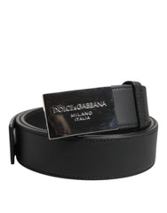 Dolce & Gabbana Black Leather Classic Metal Logo Buckle Belt