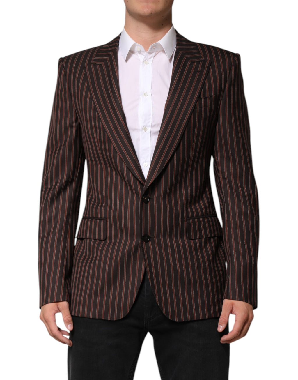Svart brun stripete enkeltspent blazer