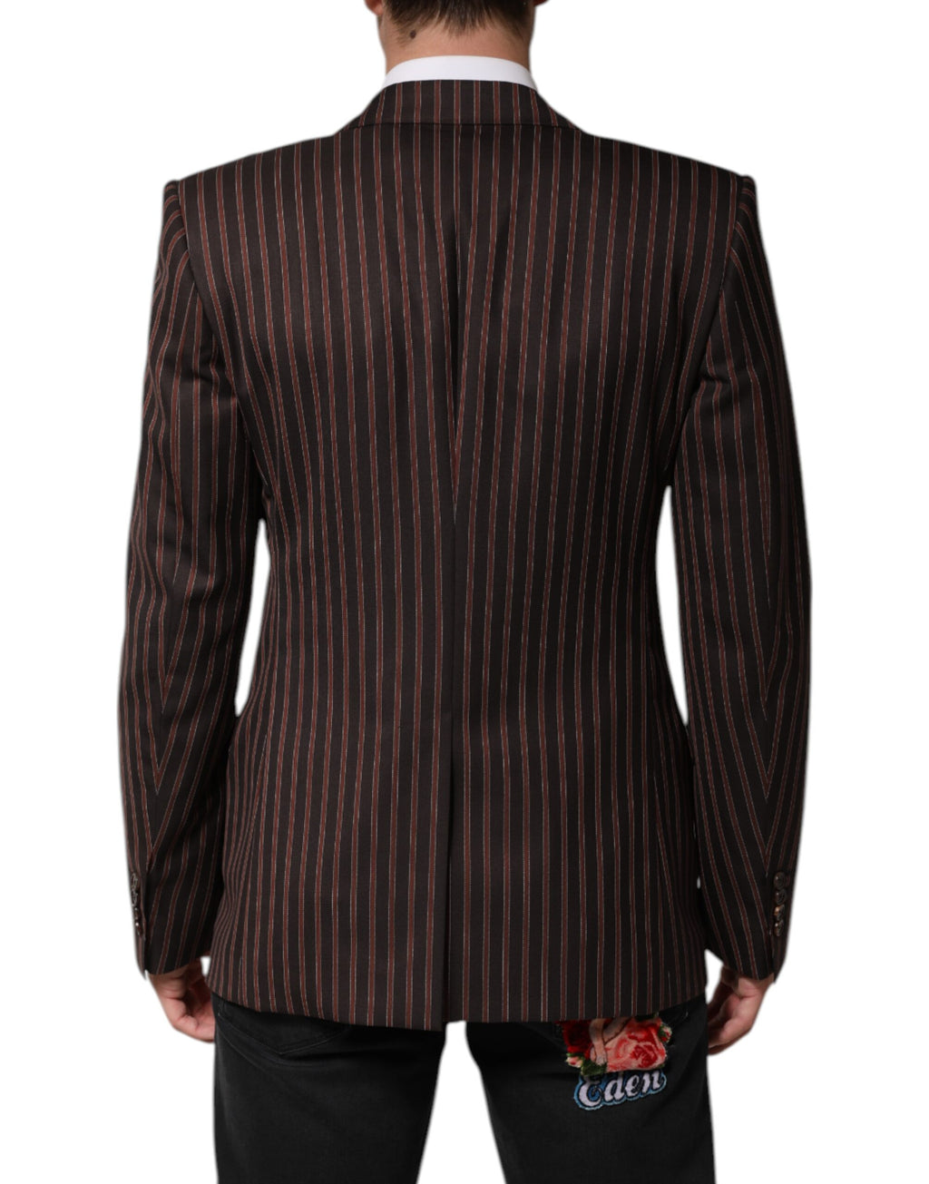 Svart brun stripete enkeltspent blazer