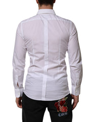 Dolce & Gabbana White Bib Cotton Poplin GOLD Men Formal Shirt