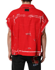 Dolce & Gabbana Red Sleeveless Logo Plaque Vest Jacket