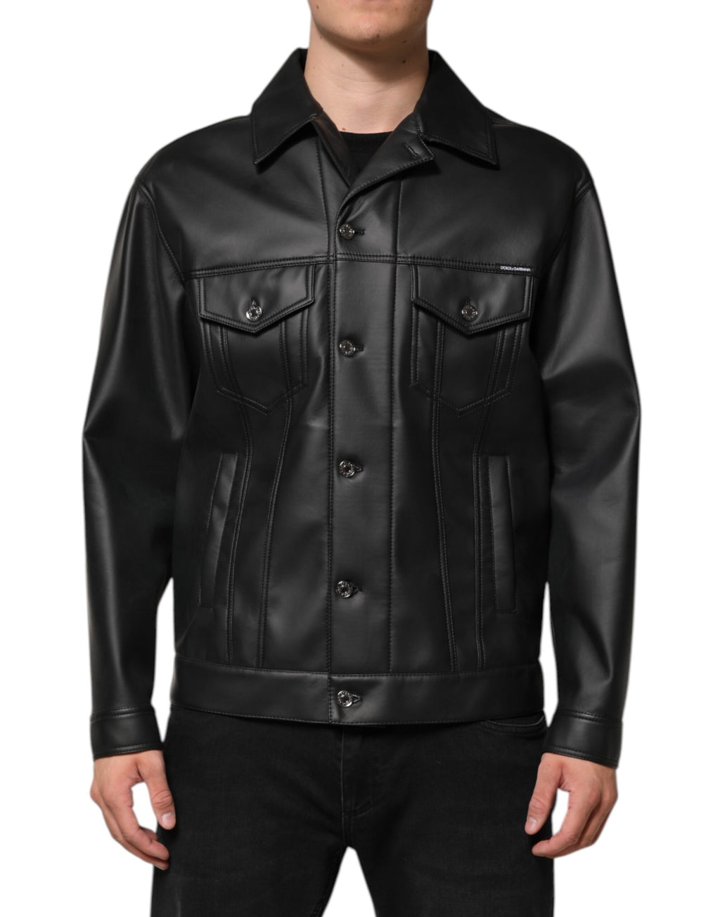 Svart polyester bikerjacka med knappar