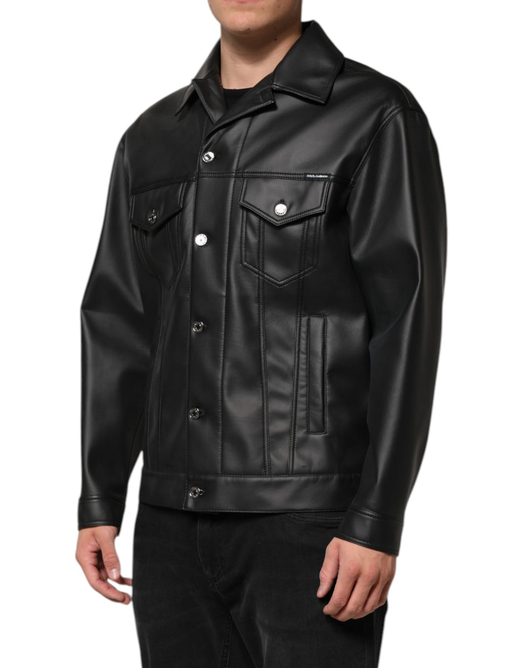 Svart polyester bikerjacka med knappar