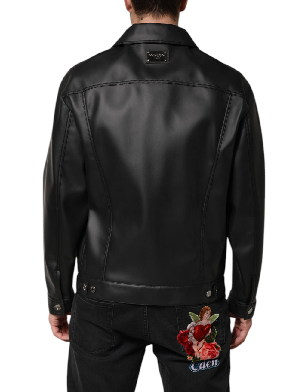 Svart polyester bikerjacka med knappar