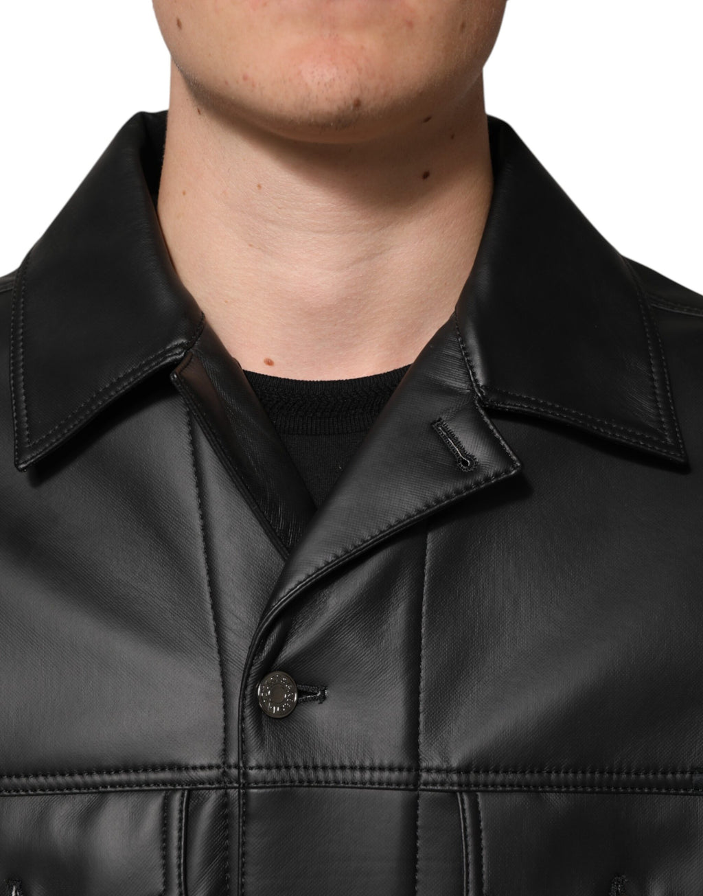 Svart polyester bikerjacka med knappar