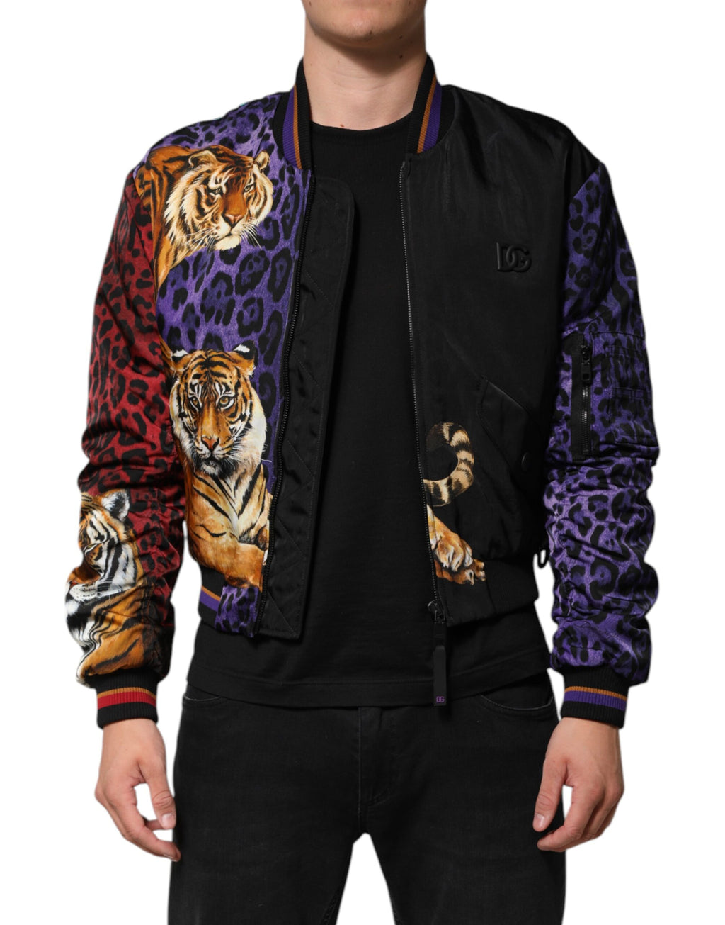 Flerfarget tigerprint herrebomberjakke