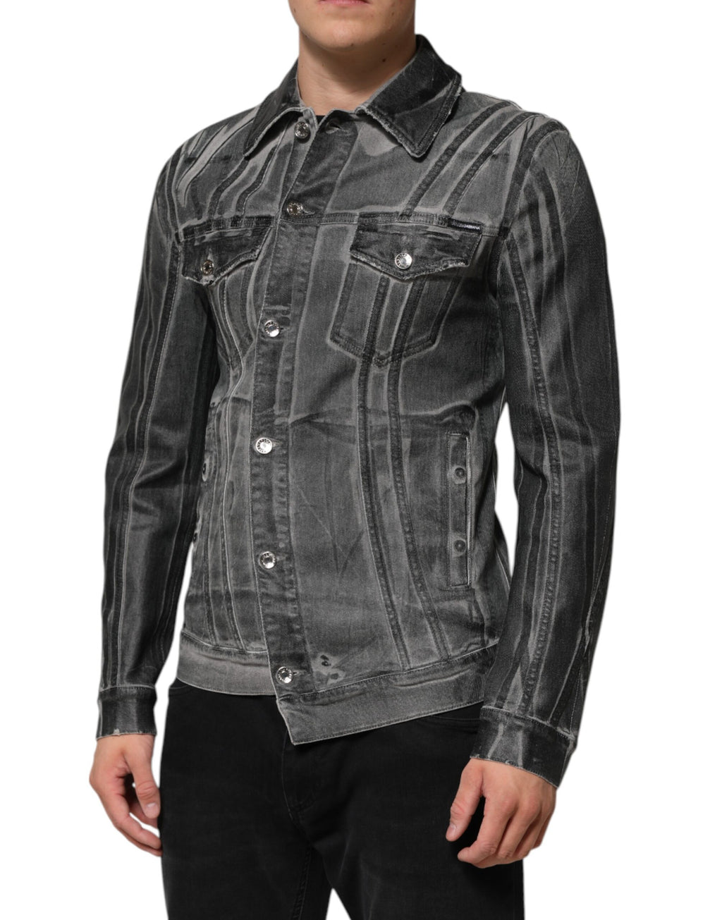 Grå vasket bomullsstretch-denimjakke