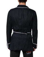 Dolce & Gabbana Dark Blue DG Embroidery Jacket Robe Blazer