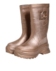 Dolce & Gabbana Metallic Gold Pull On Rain Boots Shoes
