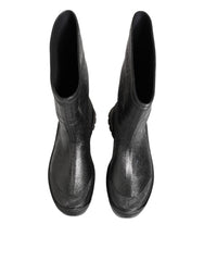 Dolce & Gabbana Metallic Black Pull On Rain Boots Shoes