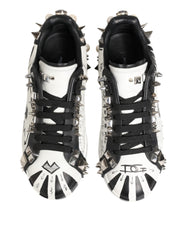 Dolce & Gabbana White Studded Printed Low Top Sneakers Shoes