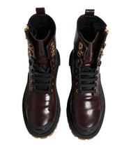 Dolce & Gabbana Maroon Leather Mid Calf Biker Boots Shoes
