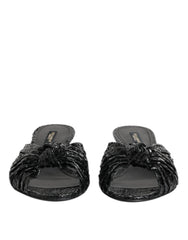 Dolce & Gabbana Black Leather Heels Slides Sandals Shoes