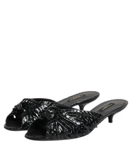 Dolce & Gabbana Black Leather Heels Slides Sandals Shoes