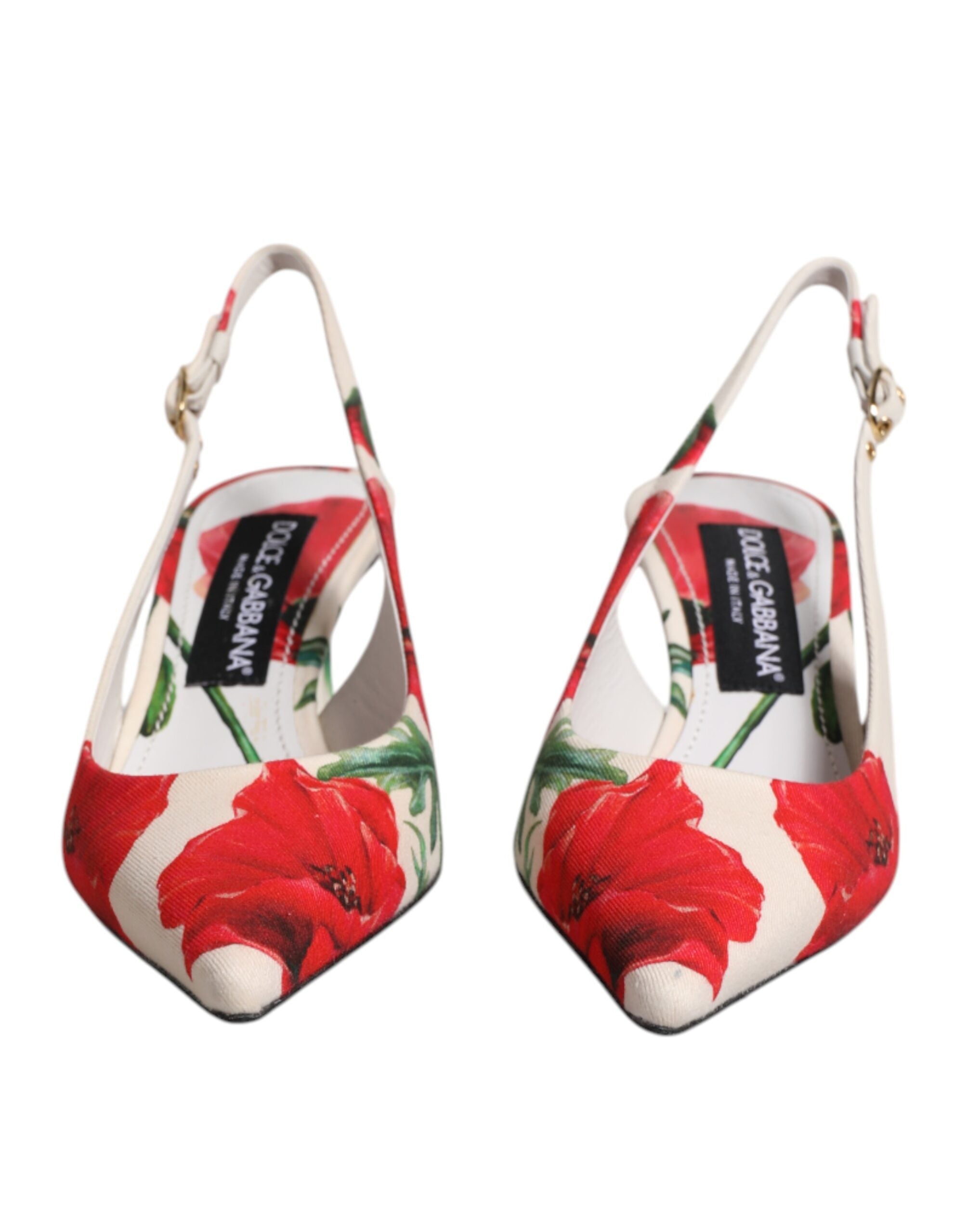 Vita blommiga klackskor med slingback-sandaler