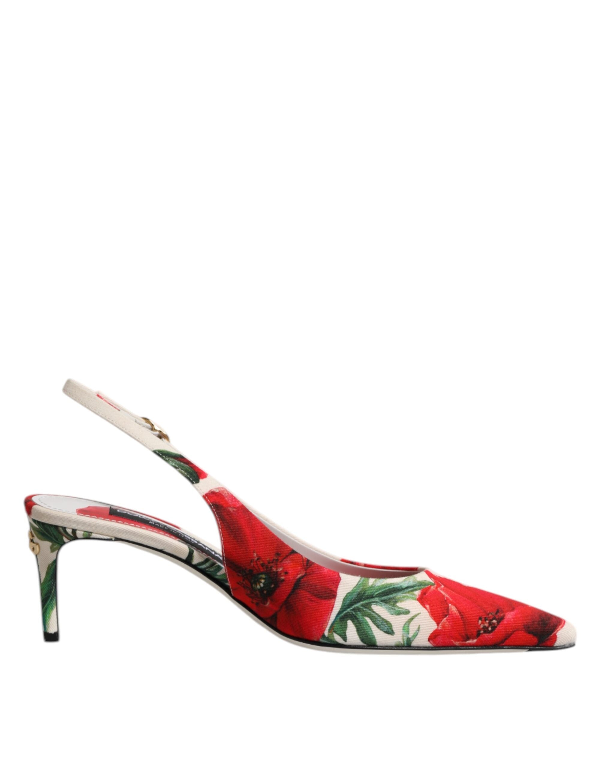 Vita blommiga klackskor med slingback-sandaler