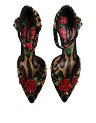 Dolce & Gabbana Brown Leopard Crystal Roses Pumps Shoes