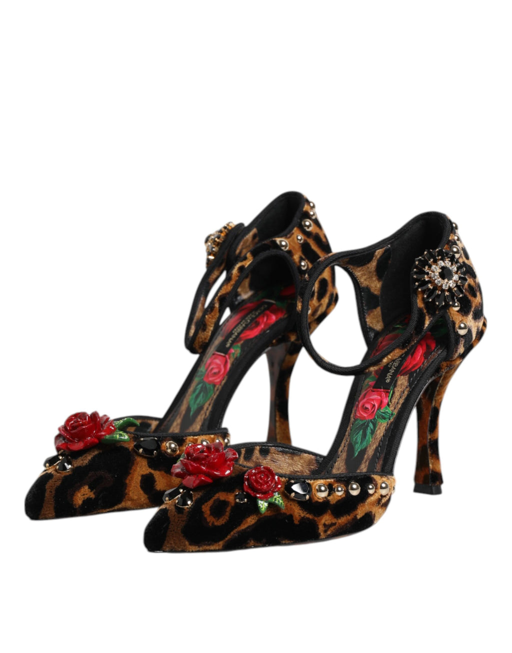 Bruna Leopardfärgade Kristallrosor Pumps Skor