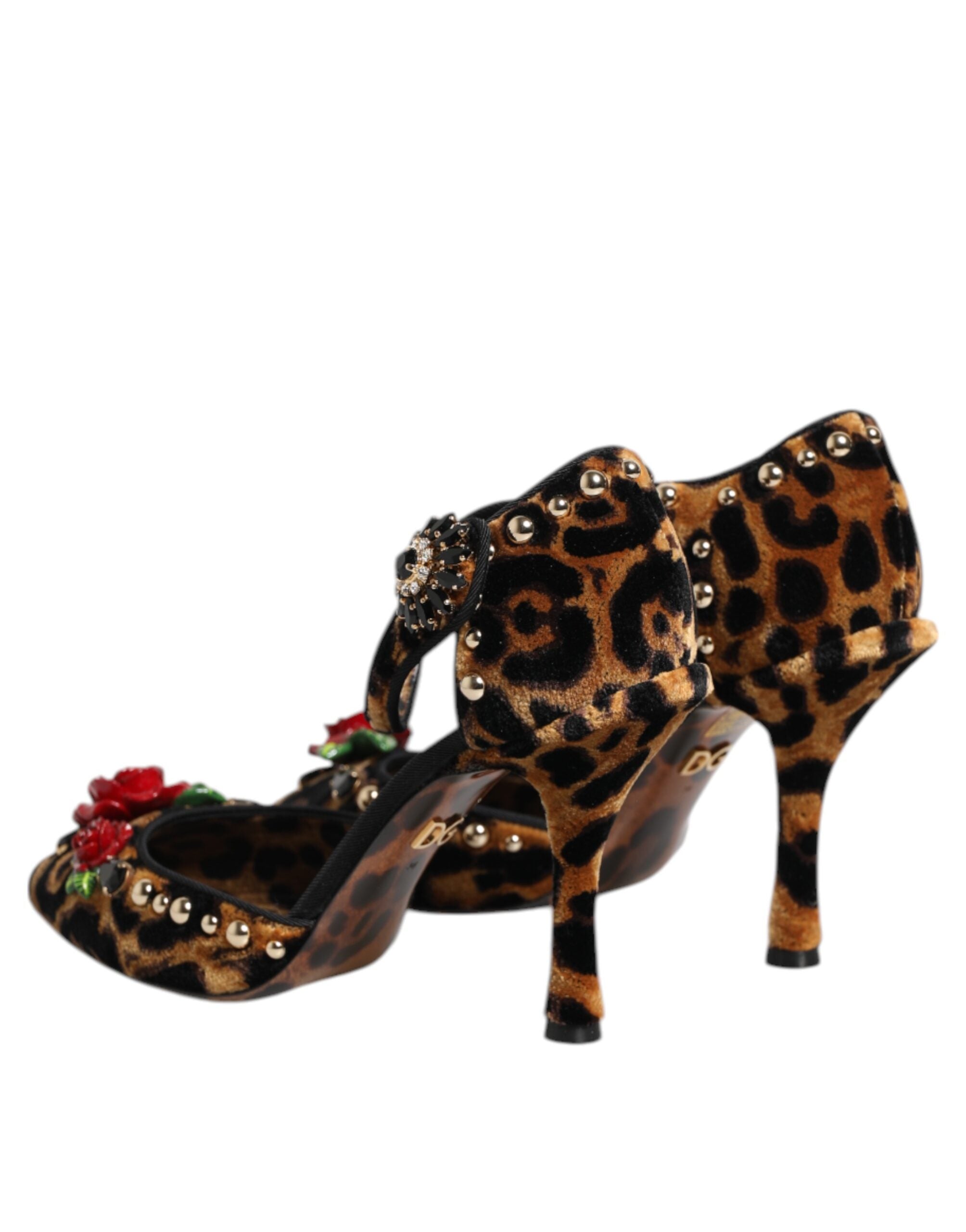 Bruna Leopardfärgade Kristallrosor Pumps Skor