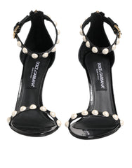 Dolce & Gabbana Black KEIRA Pearl Embellished Sandals Shoes