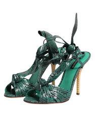 Dolce & Gabbana Green Python Leather Heels Sandals Shoes
