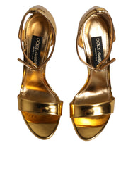 Dolce & Gabbana Gold Leather Platform Keira Sandals Shoes